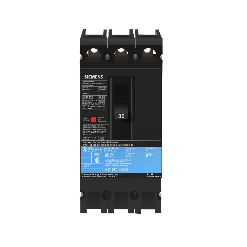 Siemens ED43B080 80-Amp 3-Pole ED Circuit Breaker