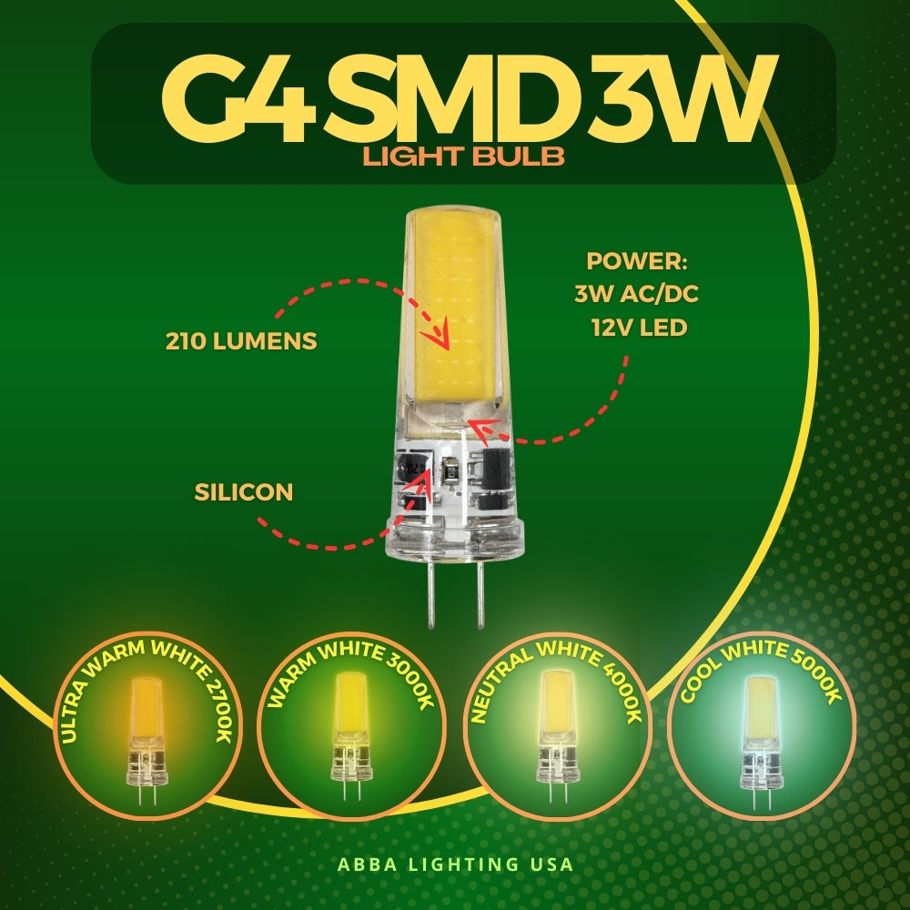 ABBA G4 3W COB 12V LED Light Bulb