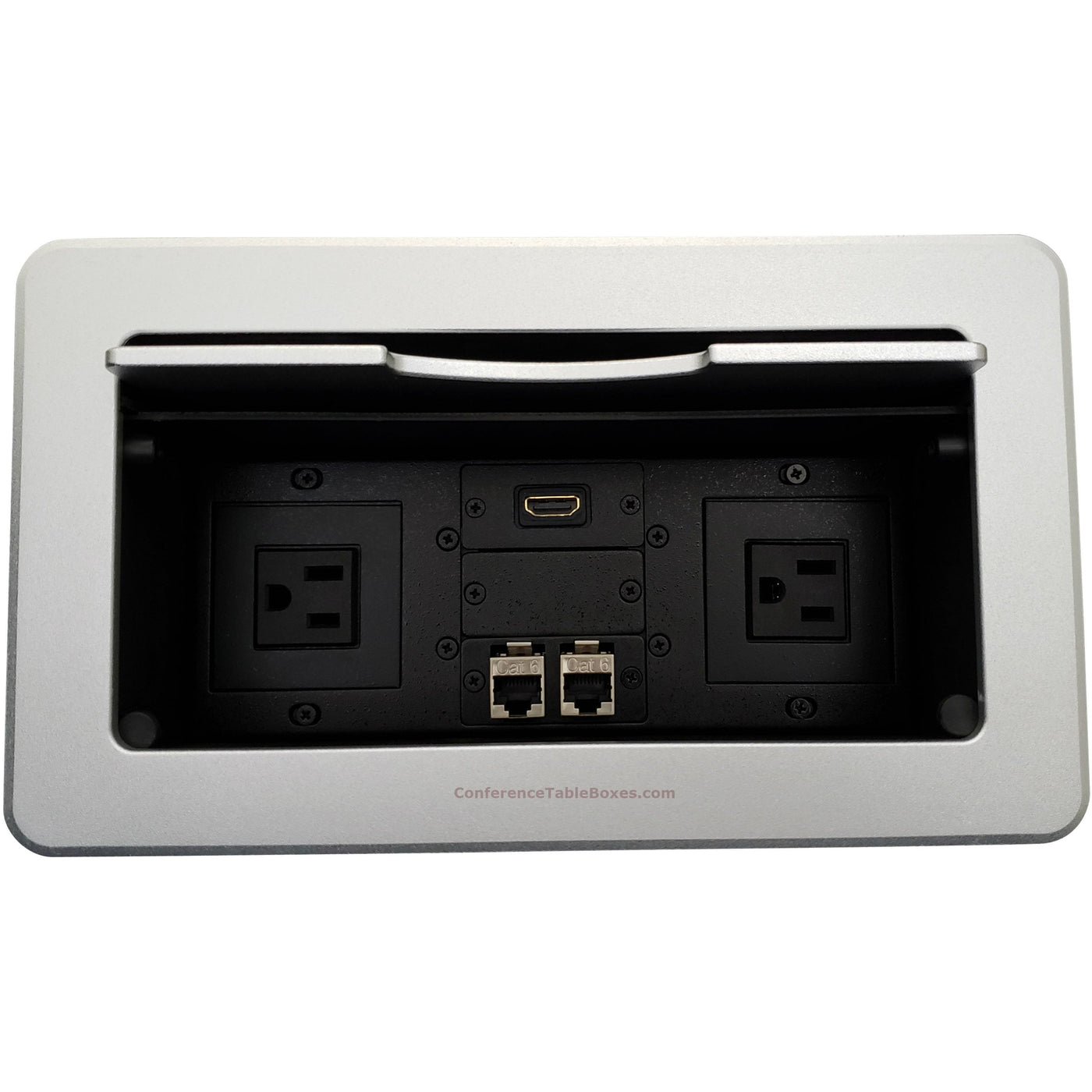 Lew Electric TBUS-6-S1 Conference Table Connectivity Box 2 Power, 1 HDMI, 2 Data Ports Silver