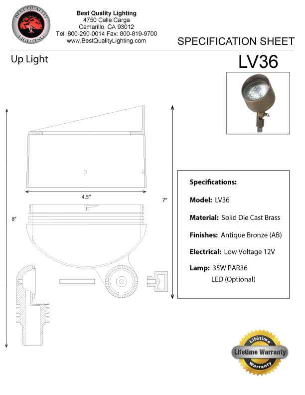 Best Quality Lighting LV36 Die Cast Brass Low Voltage Up Light
