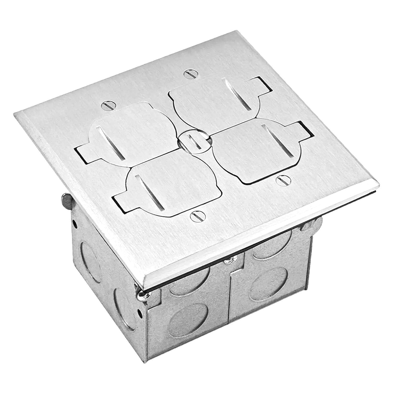 Malibu RFB-2 Double Gang Recessed Floor Box with 15A Duplex Receptacle – Brass or Stainless Steel