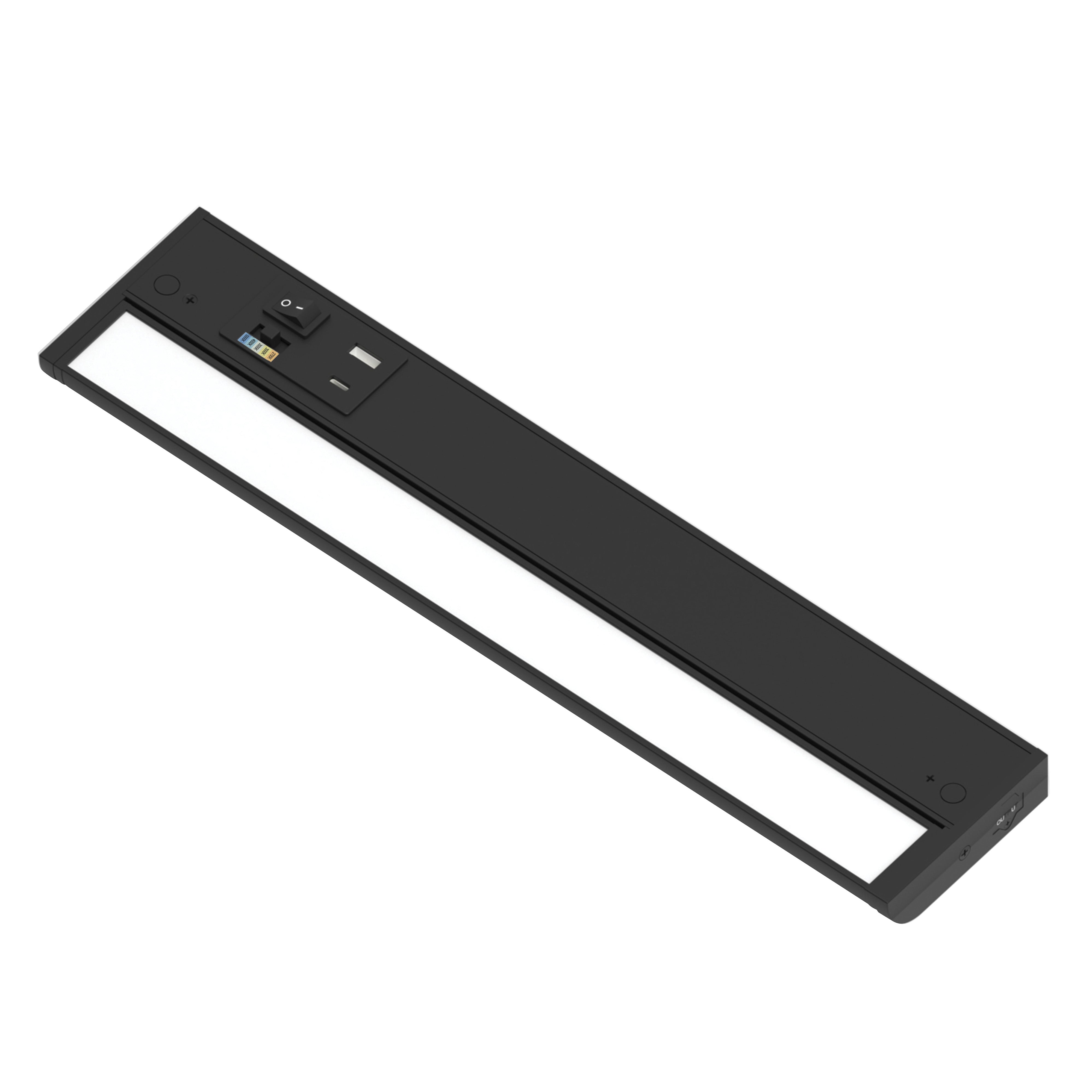 Nora Lighting NUDA-16TWB/USB 16" 120V Adjustable LEDUR Under Cabinet with Selectable CCT & USB Ports - Black Finish