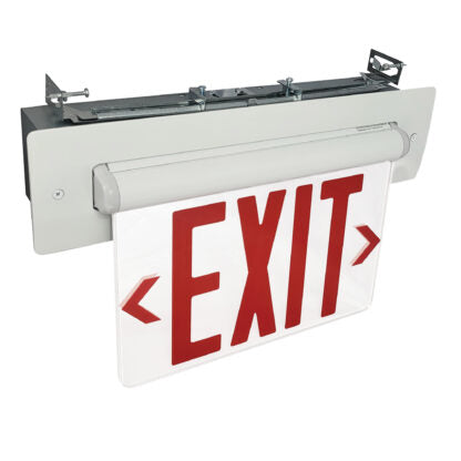 Nora Lighting NX-814-LEDRCA Recessed Adjustable LED Edge-Lit Exit Sign, 2 Circuit, 6" Red Letters, Single Face, Clear Acrylic, Aluminum Housing