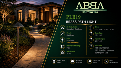 ABBA Lighting PLB19 Heavy-Duty Cast Brass Pyramid Path Light, 12V Low Voltage, G4 LED Compatible, IP65 - Dark Brass Finish