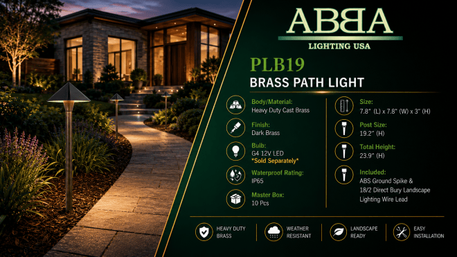 ABBA Lighting PLB19 Heavy-Duty Cast Brass Pyramid Path Light, 12V Low Voltage, G4 LED Compatible, IP65 - Dark Brass Finish