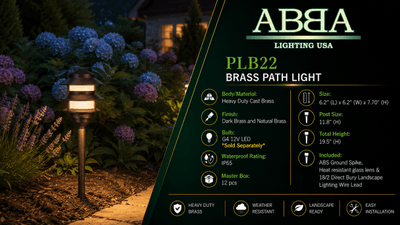 ABBA Lighting USA PLB22-DB Heavy-Duty Cast Brass Pagoda Path Light, 12V Low Voltage, G4 LED Compatible, IP65 - Dark Brass Finish