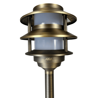 ABBA Lighting USA PLB22-NB Heavy-Duty Cast Brass Pagoda Path Light, 12V Low Voltage, G4 LED Compatible, IP65 - Natural Brass Finish