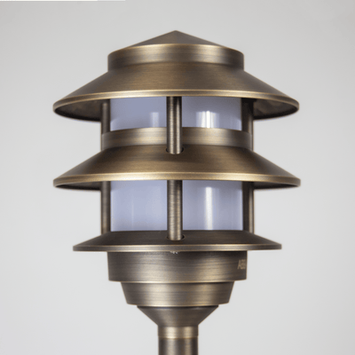 ABBA Lighting USA PLB22-NB Heavy-Duty Cast Brass Pagoda Path Light, 12V Low Voltage, G4 LED Compatible, IP65 - Natural Brass Finish