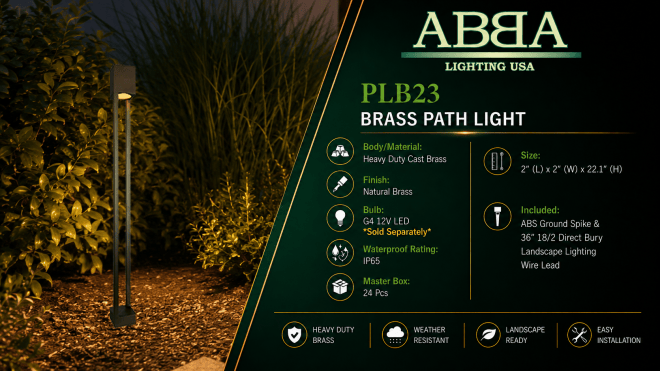 ABBA Lighting USA PLB23 Heavy-Duty Cast Brass Path Light, 12V Low-Voltage, IP65, G4 LED Compatible - Natural Brass Finish