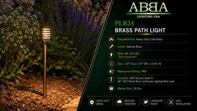ABBA Lighting USA PLB24 Heavy-Duty Cast Brass Path Light, 12V Low-Voltage, IP65, G4 LED Compatible - Natural Brass Finish
