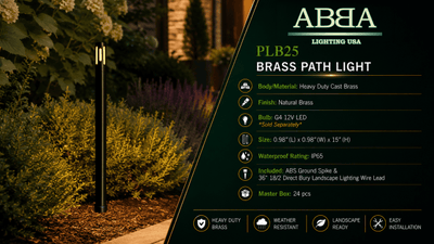 ABBA Lighting USA PLB25 Heavy-Duty Cast Brass Path Light, 12V Low-Voltage Landscape Fixture, IP65, Natural Brass or Dark Brass Finish