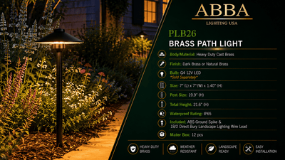ABBA Lighting USA PLB26-DB Heavy-Duty Cast Brass Dome Path Light, 12V Low-Voltage, IP65 - Dark Brass Finish