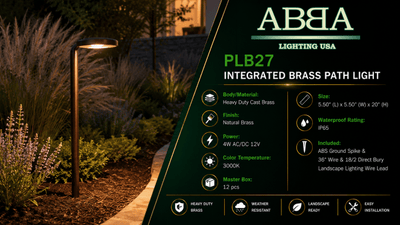 ABBA Lighting USA PLB27 Integrated LED Heavy-Duty Cast Brass Path Light, 4W, 3000K Warm White, 12V AC/DC - Natural Brass Finish