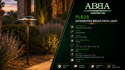 ABBA Lighting PLB28 Integrated Brass Path Light, 4W LED, 3000K Warm White, 12V AC/DC, IP65 - Natural Brass Finish