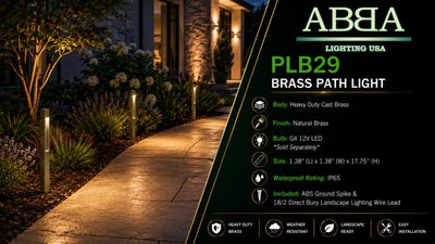 ABBA Lighting USA PLB29 Heavy-Duty Cast Brass Path Light, 12V Low-Voltage Landscape Fixture, Natural Brass or Dark Brass Finish