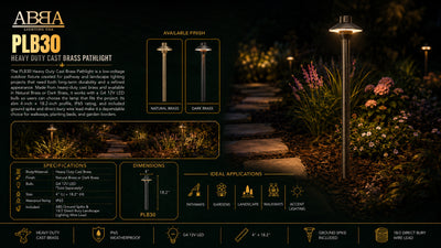ABBA Lighting USA PLB30-NB Heavy-Duty Cast Brass Path Light, Natural Brass Finish, 12V Low-Voltage Landscape Fixture