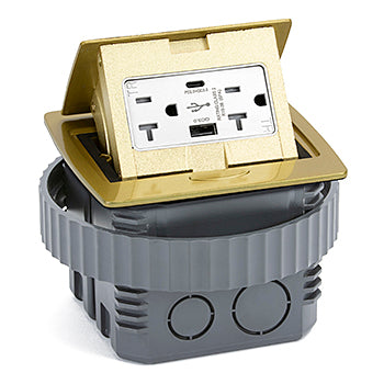 Brass Kitchen Counter Pop Up Power Outlet Assembly With 20A (TR) Duplex Power/2USB (AC) Receptacle