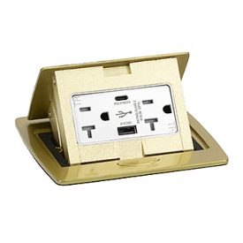 Brass Kitchen Counter Pop Up Power Outlet Assembly With 20A (TR) Duplex Power/2USB (AC) Receptacle