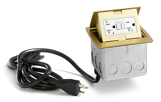 Brass Kitchen Countertop Pop Up 20-Amp GFCI Protected Power Outlet with 20-Amp Power Cord