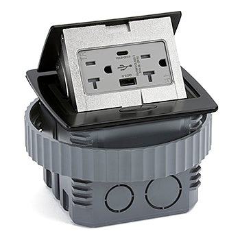 Black Kitchen Counter Pop Up Power Outlet Assembly With 20-Amp (TR) Duplex Power/2USB (AC) Receptacle