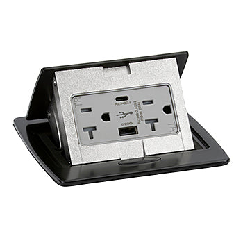 Black Kitchen Counter Pop Up Power Outlet Assembly With 20-Amp (TR) Duplex Power/2USB (AC) Receptacle