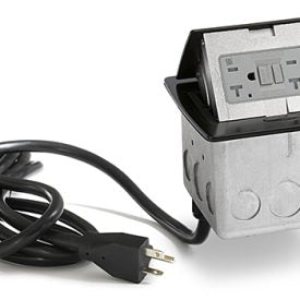 Black Kitchen Counter Pop Up Power Outlet Assembly with 20-Amp (TR) Self-Testing GFI Receptacle with 20-Amp Power Cord.