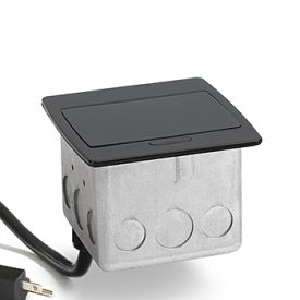 Black Kitchen Counter Pop Up Power Outlet Assembly with 20-Amp (TR) Self-Testing GFI Receptacle with 20-Amp Power Cord.