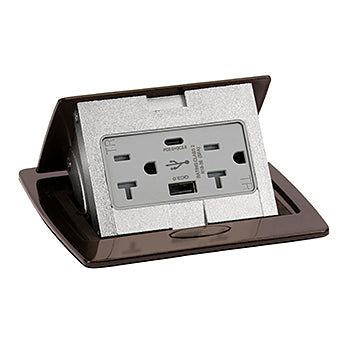 Dark Bronze Kitchen Counter Pop Up Power Outlet Assembly with 20-Amp (TR) Duplex Power/2USB (AC) Receptacle