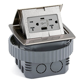 Stainless Steel Kitchen Counter Pop Up Power Outlet Assembly with 20-Amp (TR) Duplex Power/2USB (AC) Receptacle