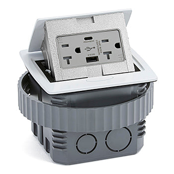 White Kitchen Counter Pop Up Power Outlet Assembly with 20-Amp (TR) Duplex Power/2USB (AC) Receptacle