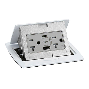 White Kitchen Counter Pop Up Power Outlet Assembly with 20-Amp (TR) Duplex Power/2USB Receptacle and 20-Amp Power Cord