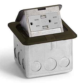 Lew Electric PUFP-SQ-DB-USB Square, Dark Bronze Pop Up Floor Box With Decora/2usb Receptacle