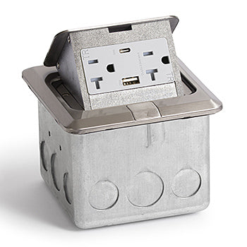 Lew Electric PUFP-SQ-SS-20A-USB Square, Stainless Pop Up Floor Box With Decora/2usb Receptacle: 20 Amp