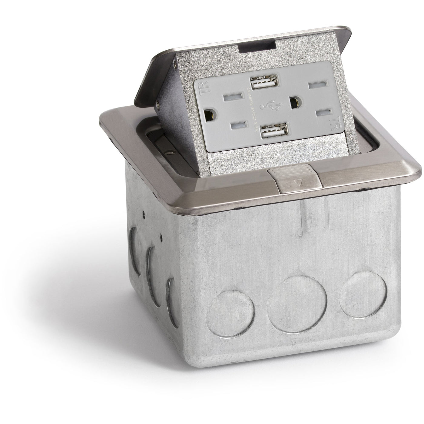 Lew Electric PUFP-SQ-SS-USB Pop Up Floor Box w/ 15A Duplex Power & 2 USB Charging, Stainless Steel