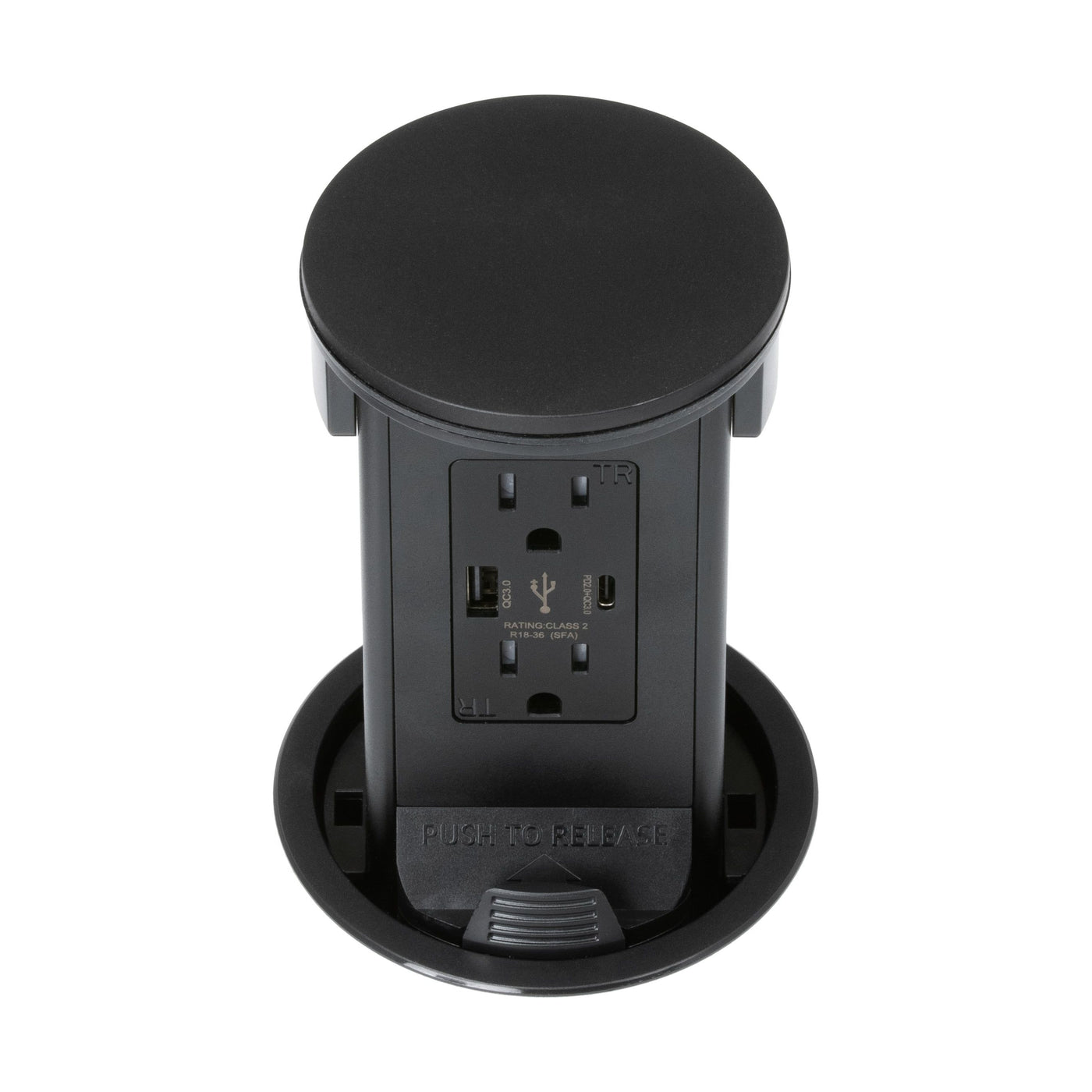 Lew Electric PUR15ACQD-RBK 15A Pop-Up Outlet, USB & QI charging - Black