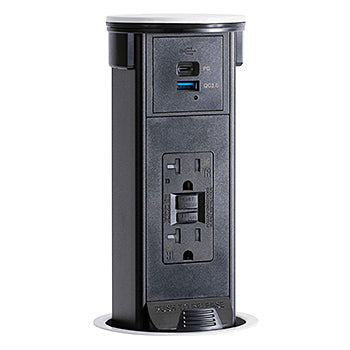 Lew Electric PUR20GACD-SS with Stainless Steel Metal Cover. GFI Receptacle, Type A and C USB Charging Ports