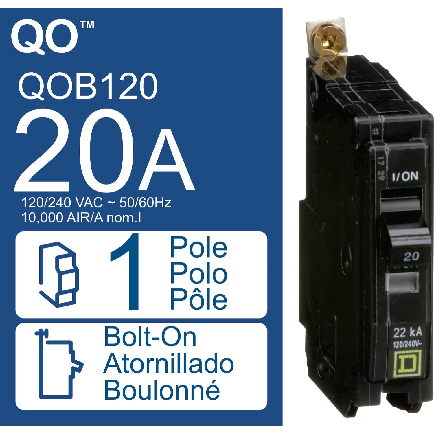 Square D QOB120 1-Pole 20-Amp Bolt-On Circuit Breaker