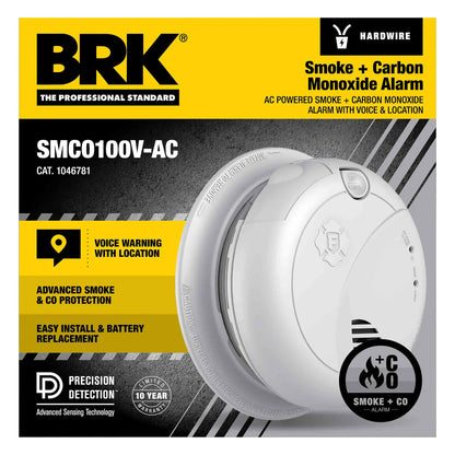 BRK SMCO100V-AC BRK Interconnect Hardwire Combination Smoke & Carbon Monoxide Alarm with Voice Alerts (12-pack)