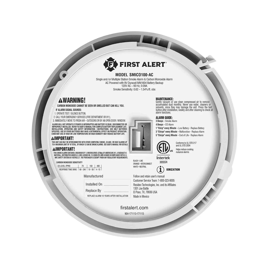 BRK SMICO100-AC BRK Interconnect Hardwire Combination Smoke & Carbon Monoxide Alarm (12-pack)
