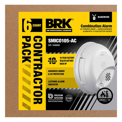 BRK SMICO105-AC Interconnect Hardwire Combination Smoke & Carbon Monoxide Alarm w/10-Year Battery Backup (12-pack)