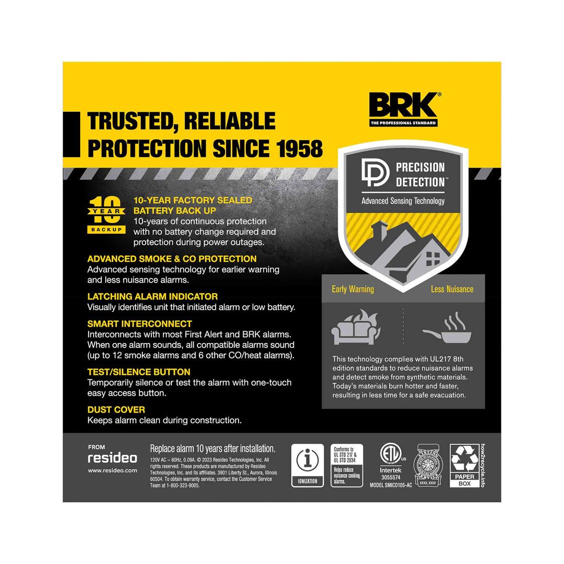 BRK SMICO105-AC Interconnect Hardwire Combination Smoke & Carbon Monoxide Alarm w/10-Year Battery Backup (12-pack)