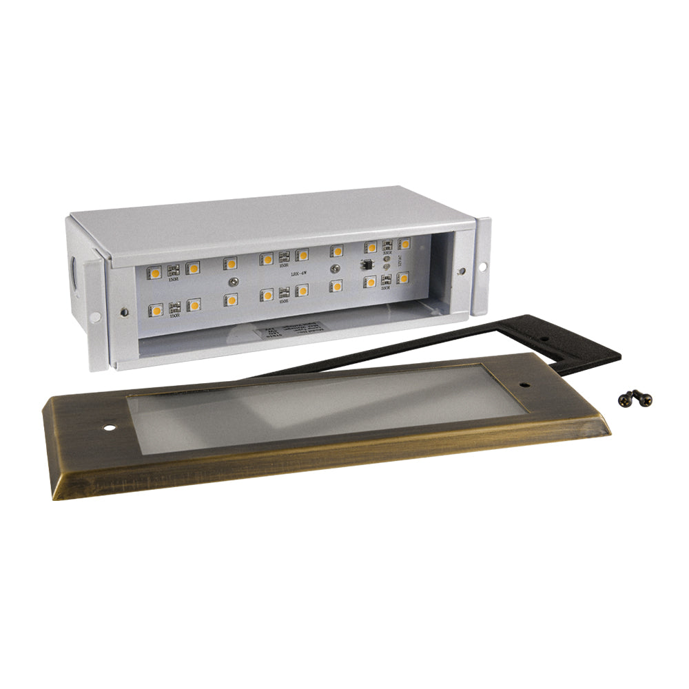 ABBA Lighting STB10 Integrated Brass Step Light, 4W LED, 3000K Warm White, 360 Lumens, 12V AC/DC, IP65 - Natural Brass Finish