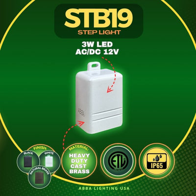 ABBA Lighting STB19-NB Integrated Brass Step Light, 3W LED, 3000K Warm White, 120 Lumens, 12V AC/DC, IP65 - Natural Brass Finish