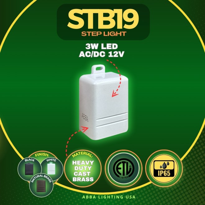 ABBA Lighting STB19-NB Integrated Brass Step Light, 3W LED, 3000K Warm White, 120 Lumens, 12V AC/DC, IP65 - Natural Brass Finish