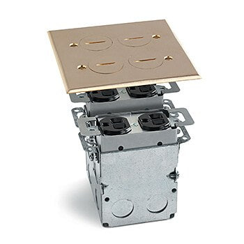 Lew Electric SWB-4 2 Gang Box, Brass, Screw Lid Cover W/(2) Duplex & (1) Quad Port