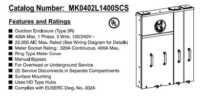 Siemens MK0402L1400SCS 400-Amp Ring Type OH/UG Surface Load Center with Manual Bypass