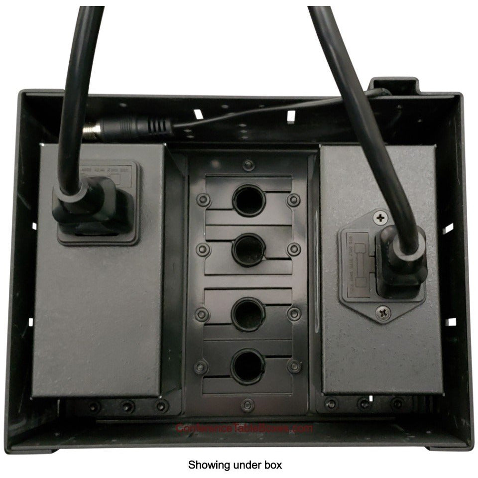 Lew Electric TBUS-1-KWC-S4 Cable Well with Wireless Charging Lid, 4 Power, 4 Grommet Holes, Silver