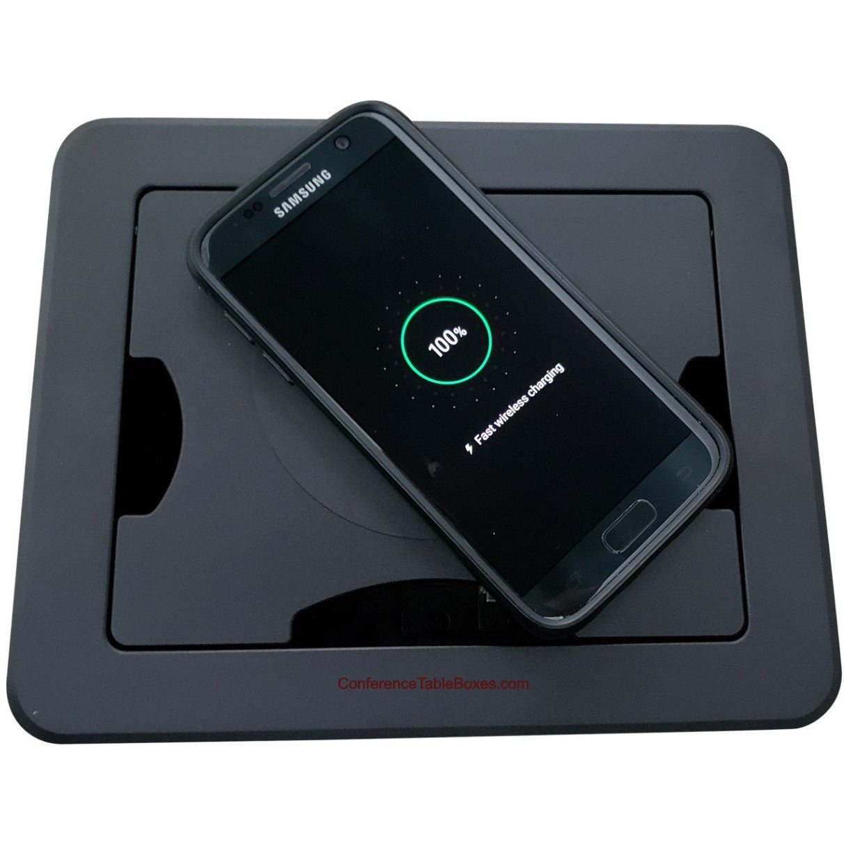 Lew Electric TBUS-1-KWC-B1 Cable Well QI Wireless Charging Lid 4 AC, 2 USB, 2 HDMI, 2 Cat6, Black