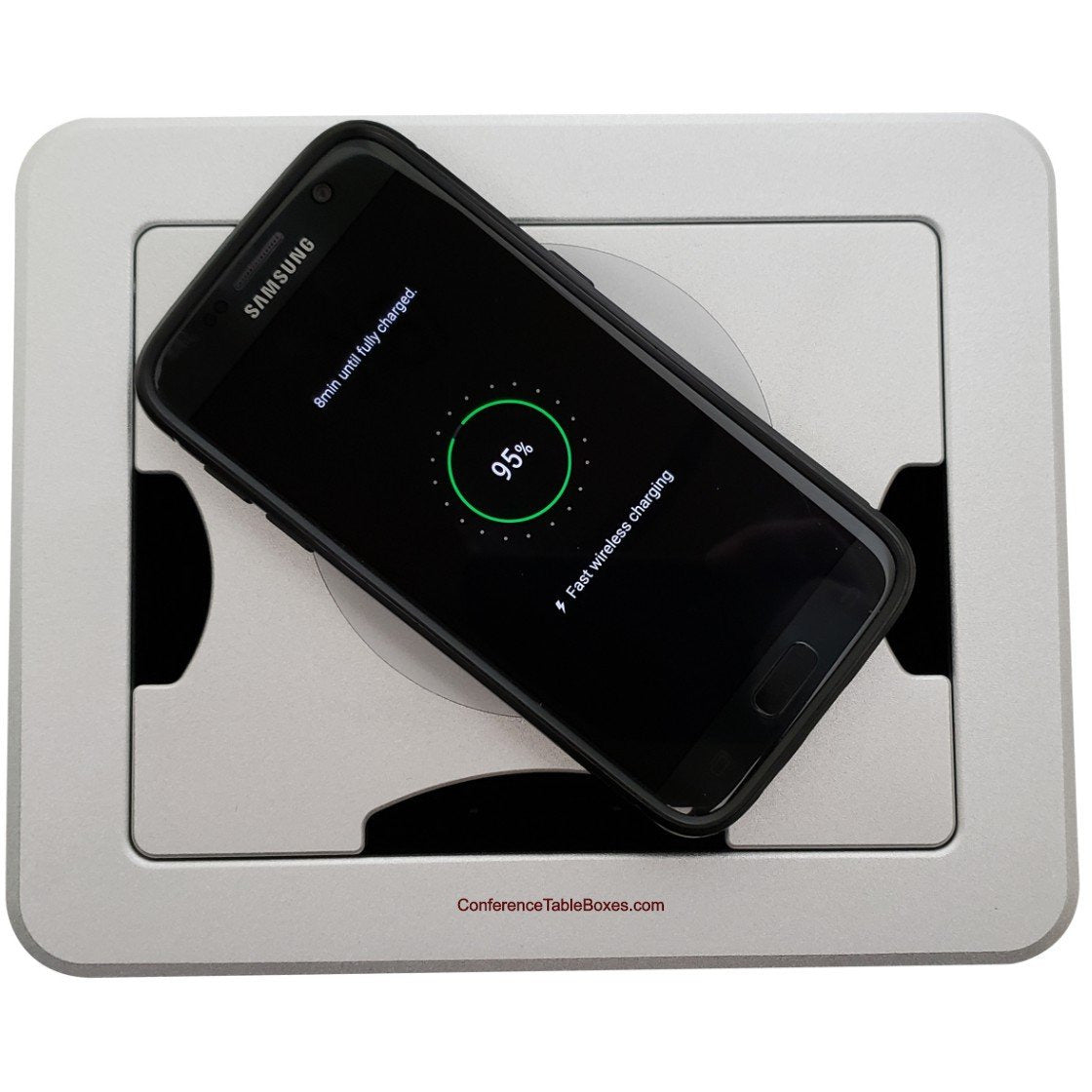 Lew Electric TBUS-1-KWC-S1 Cable Well QI Wireless Charging Lid 4 AC, 2 USB, 2 HDMI, 2 Cat6 - Silver