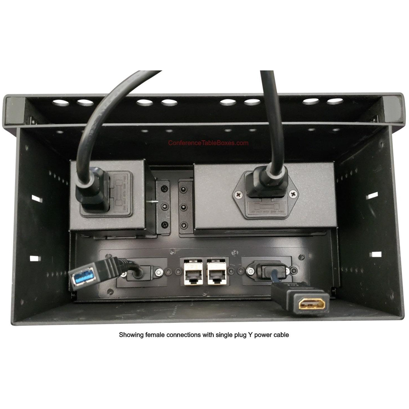 Lew Electric TBUS-10-S2 Conference Table Box 2 AC, 2 USB Charge, 1 HDMI, 1 USB, 2 Cat6 Silver